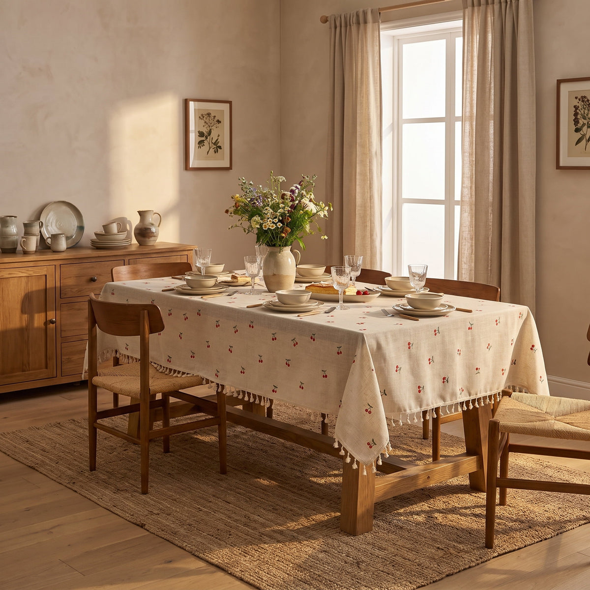 Vera cherry tablecloth on a laid dining table, Style Room
