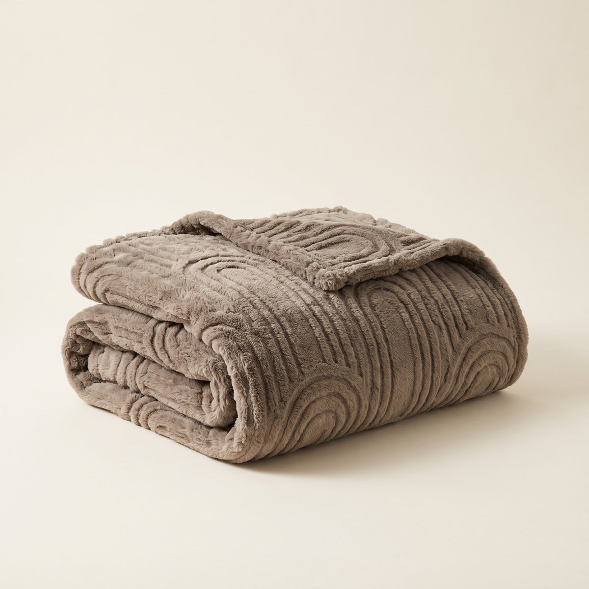 Viora taupe plush blanket with raised carved arch pattern, Style Room