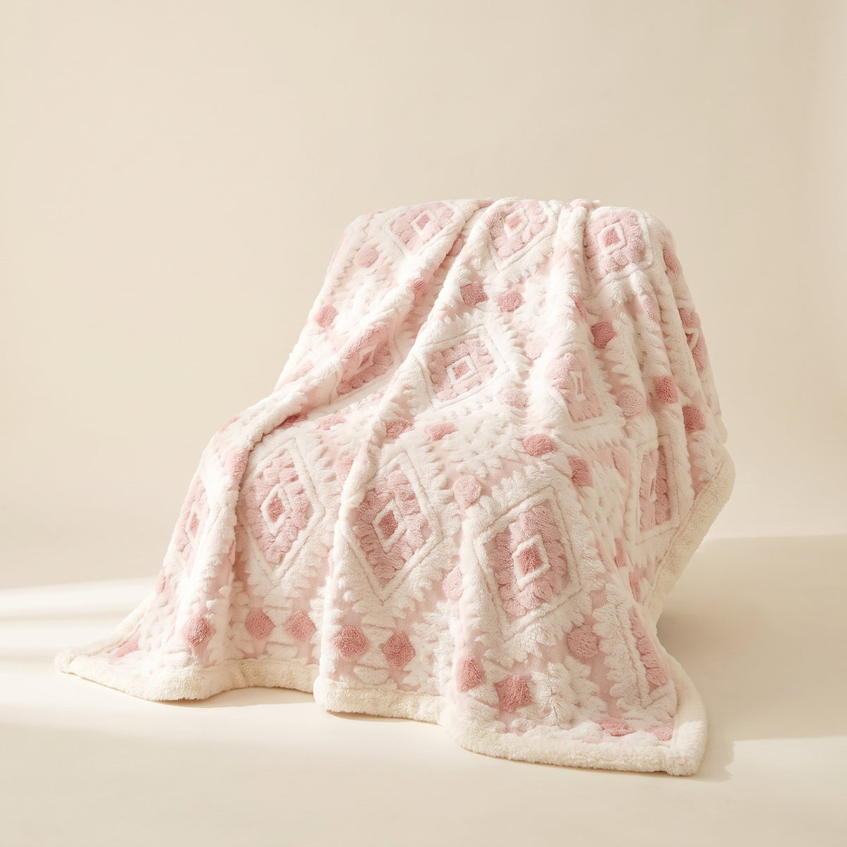 Zyra blush pink and cream throw blanket with diamond pattern, Style Room