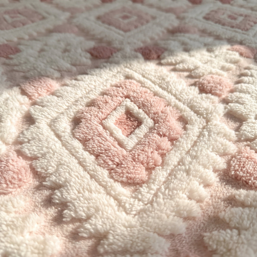 Close-up of the diamond motif on the Zyra plush throw, Style Room